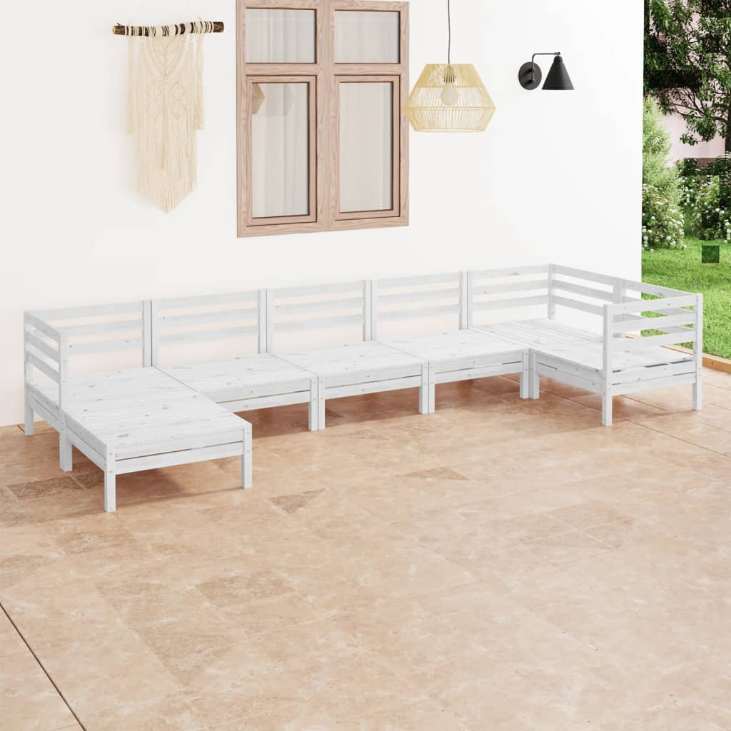 7-tlg. Garten-Lounge-Set Massivholz Kiefer Weiss